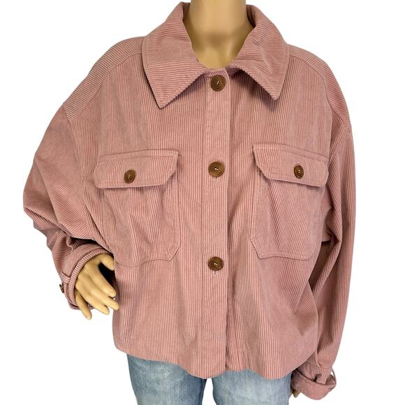 Avec Les Filles x Anthropologie Corduroy Shacket Rose Pink Relaxed Size XL - Picture 5 of 12